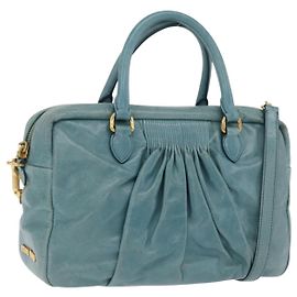 Sac Miu Miu Vitellolux Matelasse en cuir 2way Bleu Turquoise Or Auth 206286M Doré Turquoise