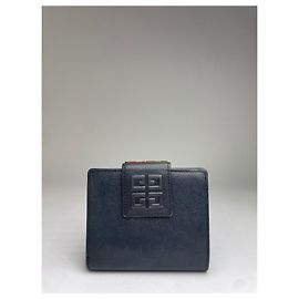 Vintage Givenchy 4G Logo Grained Leather Bifold Wallet Late 1970s Navy Navy blue