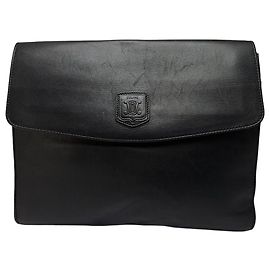 Céline Vintage Celine Triomphe Leder-Klappclutch c. 1992 Schwarz Schwarz