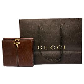 Portefeuille bifold Vintage Gucci en cuir début 2000s Marron Marron
