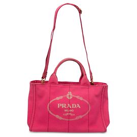 Borsa Tote Satchel Prada Canvas Canapa Logo Rosa Rosa