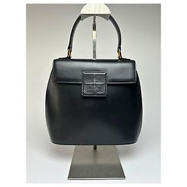 Bolsa de mão Vintage Givenchy Licensed 4G em couro com alça superior Final dos anos 1980 Preta Preto