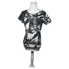 Top de algodón vintage Issey Miyake con estampado geométrico de palmeras, finales de los 2000, M Negro