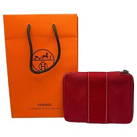 Vintage Hermès Canvas Zip Wallet Red Silver Red
