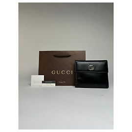 Portefeuille bifold Vintage Gucci en cuir début 2000s Noir Argent Noir