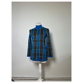 Vintage Yves Saint Laurent Karierter Rollkragenpullover Blau M Blau