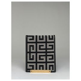 Vintage Givenchy Greek Key Canvas Bifold Wallet Late 1970s Black Cream Black