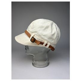 Vintage Chloé Canvas Hat Cream Brown Leather Band 57.5 Beige