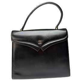 Bolsa Estruturada Vintage Givenchy Logo 4G com Alça de Mão Final dos 1970s Black Preto