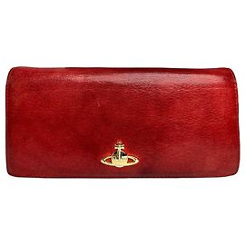 Cartera bifold de cuero Vintage Vivienne Westwood c. finales de los 2000 Rojo oscuro Roja