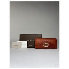 Portafoglio bifold Vintage Gucci GG Marmont in pelle goffrata Fine anni 2010 Tan Orange Cammello