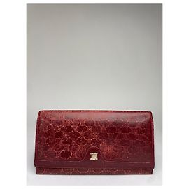 Céline Vintage Celine Macadam Leather Bifold Wallet Late 1980s Burgundy Dark red