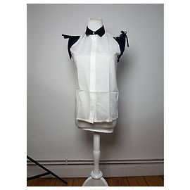 Autre Marque Vintage Dior Licensed Silk Sleeveless Blouse c. 1980s White Black S White