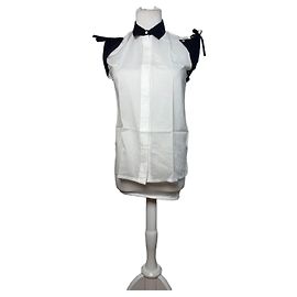 Vintage Dior Licensed Silk Sleeveless Blouse c. 1980s White Black S White