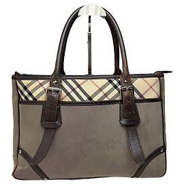 Sac à main structuré Vintage Burberry Nova Check avec poignée supérieure Début 2000s Beige Brown Beige