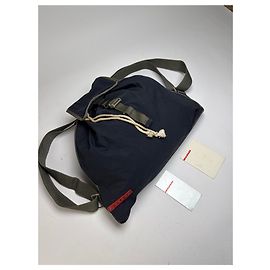 Vintage Prada Linea Rossa Drawstring Backpack Late 1990s Navy Navy blue