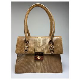 Vintage Giorgio Armani Emporio Armani Handtasche Python-Effekt Ende der 1990er Beige Beige