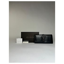 Portefeuille bifold Vintage Gucci en cuir début 2000s Noir Argent Noir