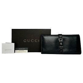 Portefeuille bifold Vintage Gucci en cuir début 2000s Noir Argent Noir