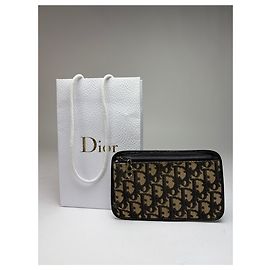Autre Marque Vintage Dior Oblique Canvas Zip Wallet Late 1970s Beige Black Beige