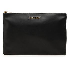 Autre Marque Black Saint Laurent Leather Zip Clutch Black