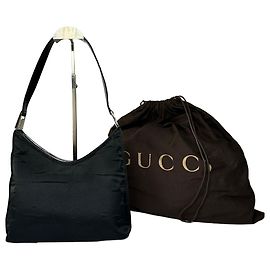 Borsa Hobo Vintage Gucci in Nylon Nero Argento Nero