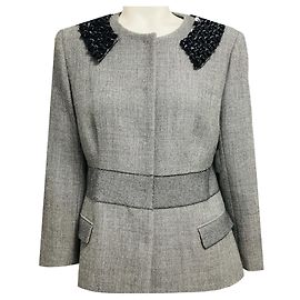 Malo Grey Wool Tweed Jacket with Sequined Collar Grey