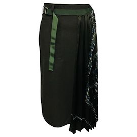 Saia midi plissada mixed media Sacai Charcoal Grey / Green Multi Suiting x Paisley Print Multicor