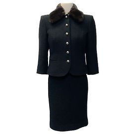 Conjunto de bouclé preto Michael Kors Collection com gola de vison removível Preto