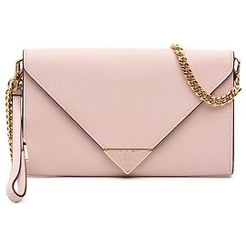 Bolso de hombro clutch sobre Prada Saffiano rosa con cadena Rosa