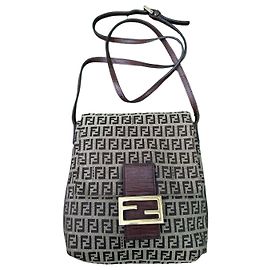 Borsa Fendi Mamma Baguette Zucca Canvas Marrone Monogramma