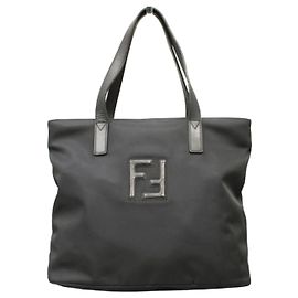 Fendi Bolsa Tote em Nylon e Couro Preto Preto
