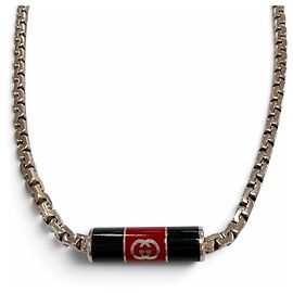 Colar Gucci Web Line Sherry AG925 com detalhe de riscas Prata
