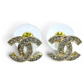 Chanel Coco Mark Rhinestone Earrings Golden
