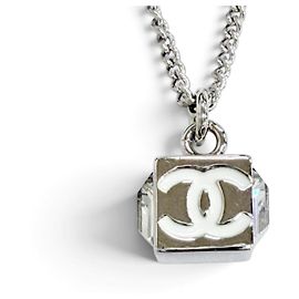 Chanel B25C CC Logo Crystal Cube Necklace Silvery
