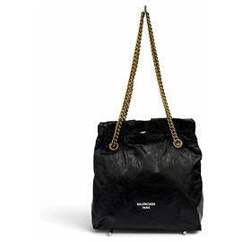 Balenciaga 742942 Crush Leather Shoulder Tote Bag Black