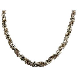Autre Marque Tiffany & Co. 925 14K Twist Chain Combination Long Necklace Silvery Golden