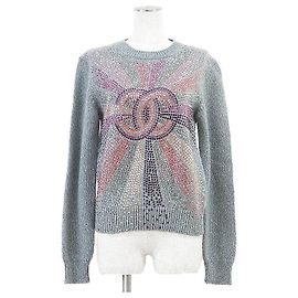 Jersey de cachemira CHANEL LOOK27 Castaño Azul claro