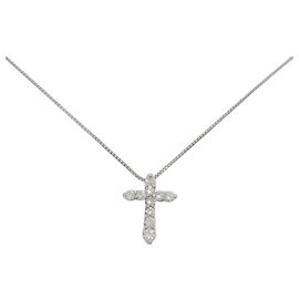 Autre Marque Pt900 Pt850 Cross Diamond Necklace Silvery