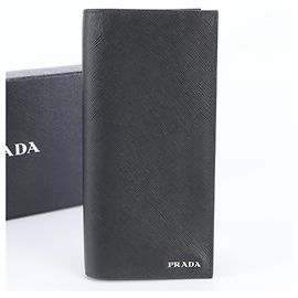 Carteira longa bi-fold em couro Saffiano Prada Preto
