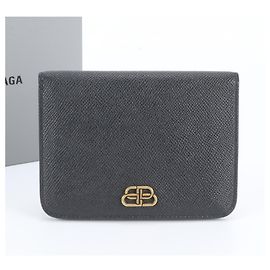 Portafoglio bi-fold Balenciaga BB Medium in pelle nera Nero