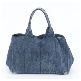 Bolso Tote Prada Canapa Denim con logotipo triangular Azul marino