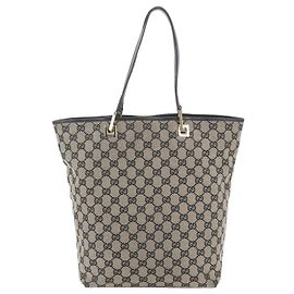 Saco Tote Gucci em lona GG e couro Preto