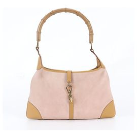 Gucci Bamboo Kandinsky Leather One-Shoulder Handbag Pink Beige