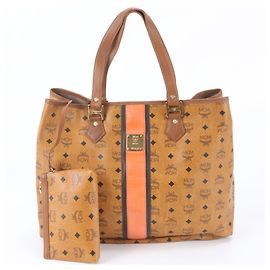 MCM Visetos Logogram Brown Leather Tote Bag Brown Orange