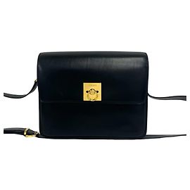Céline Sac à épaule en cuir Celine Vintage Logo Ring Hardware Noir