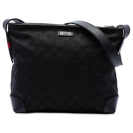 Borsa a tracolla Gucci in tela GG nera con Web Nero