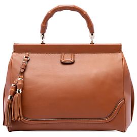 Sac à main Gucci Bold Bamboo à poignée supérieure en cuir de veau marron taille Medium Marron
