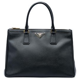 Prada Black Medium Saffiano Lux Galleria Double Zip Satchel Black