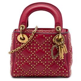 Dior Red Mini Lambskin Cannage Studded Supple Lady Dior Rot